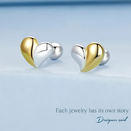 Deva 100% 925 Sterling Silver Two-tone Mini Heart Stud Earrings