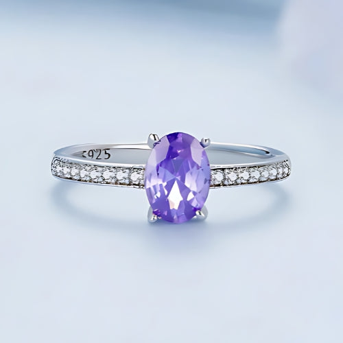Deva 100% 925 Sterling Silver Purple Gemstone Pave Setting Rings Blue Background