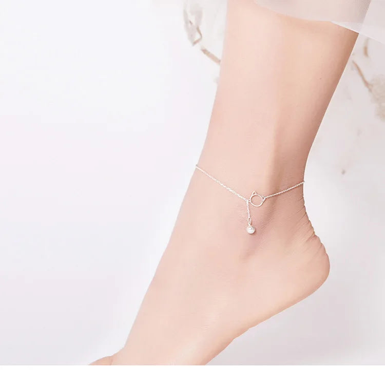 Deva 100% 925 Sterling Silver Simple Bell And Cat Ankle Anklet | Silver Anklets | Anklets for Women | Anklet Bracelet