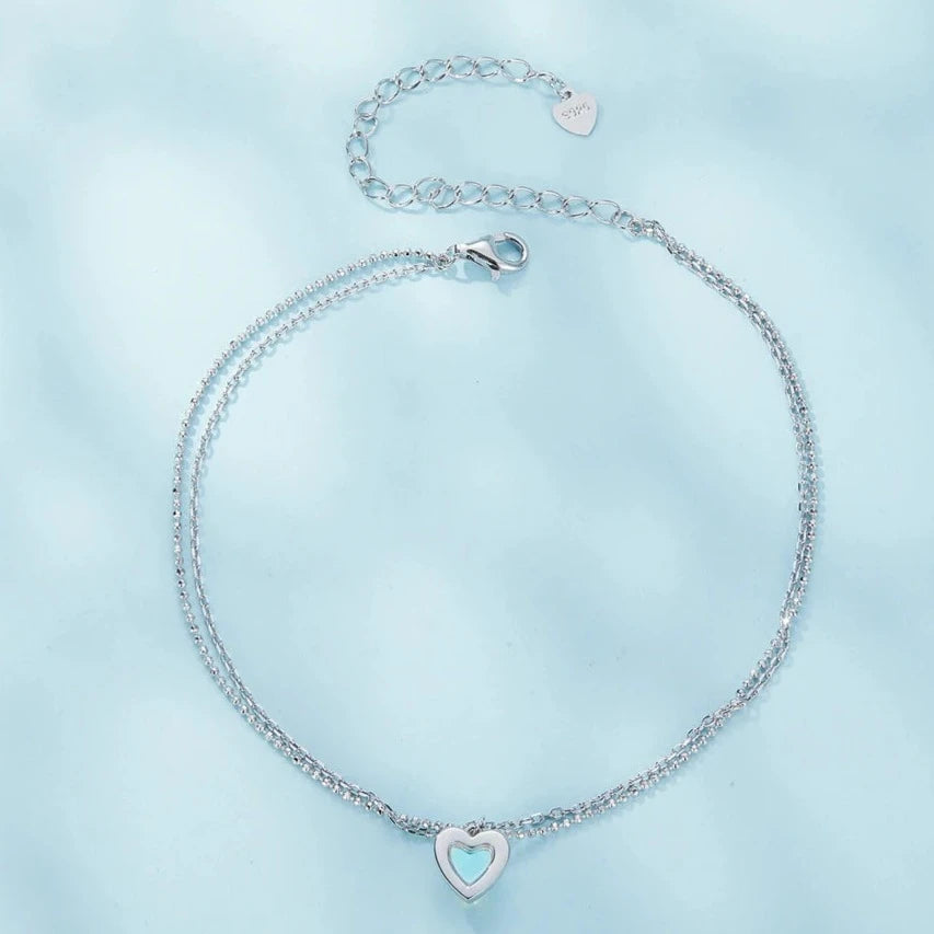 Deva 925 Silver Heart-Shaped Double-Layer Ankle Anklet | Silver Anklets | Anklets For Women | Fashion Jewelry