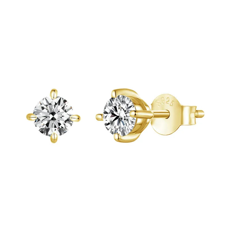 Deva Silver Gold Plated Push-back Stud Earrings Gold Front View