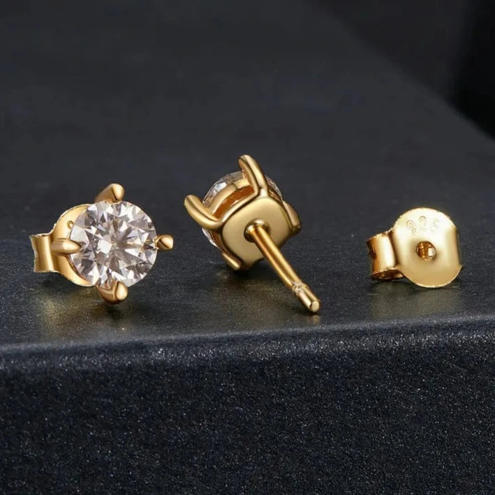 Deva Silver Gold Plated Push-back Stud Earrings Gold Front and back View