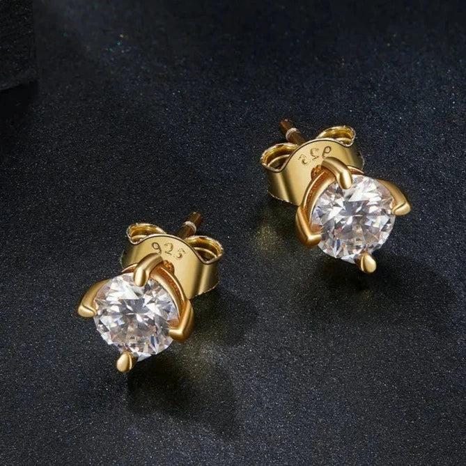Deva Silver Gold Plated Push-back Stud Earrings Gold Side View