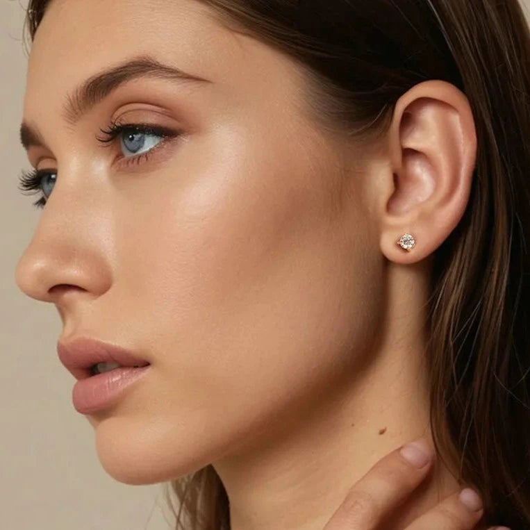 Deva Silver Gold Plated Push-back Stud Earrings Side Wear View