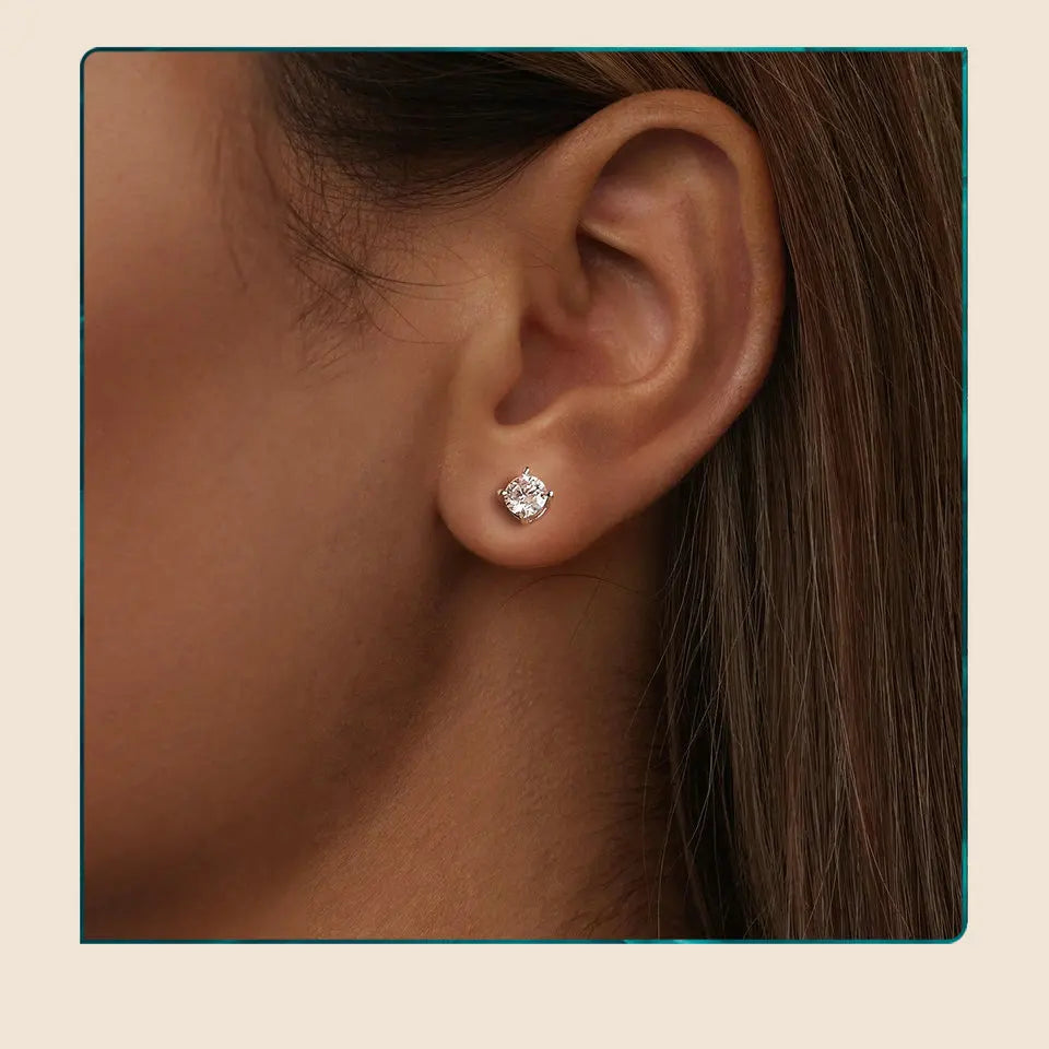 Deva Silver Gold Plated Push-back Stud Earrings Silver New Wearing View