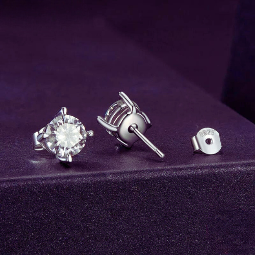 Deva Silver Gold Plated Push-back Stud Earrings Silver Side View