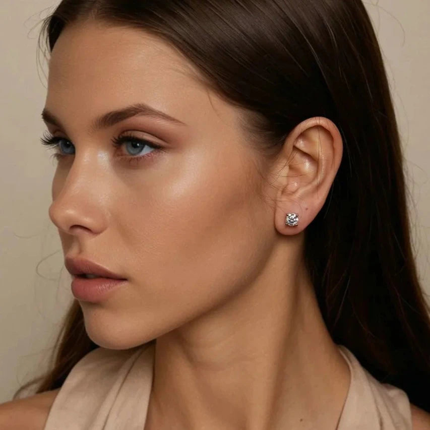 Deva Silver Gold Plated Push-back Stud Earrings Wear View1