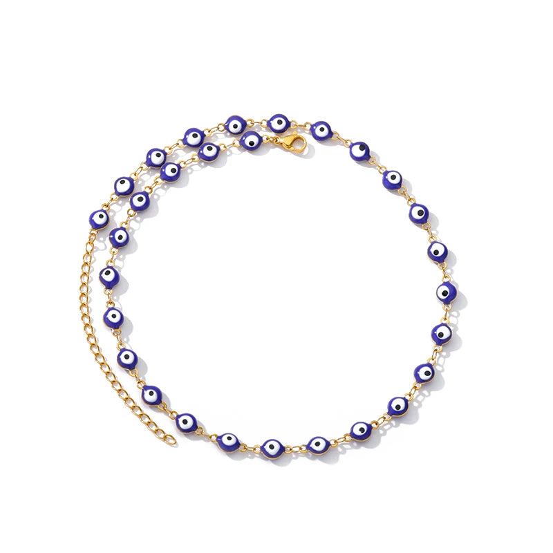 Deva Stainless Steel Evil Eye Fashion Necklaces Silver Yellow Blue View | Fashion Necklaces