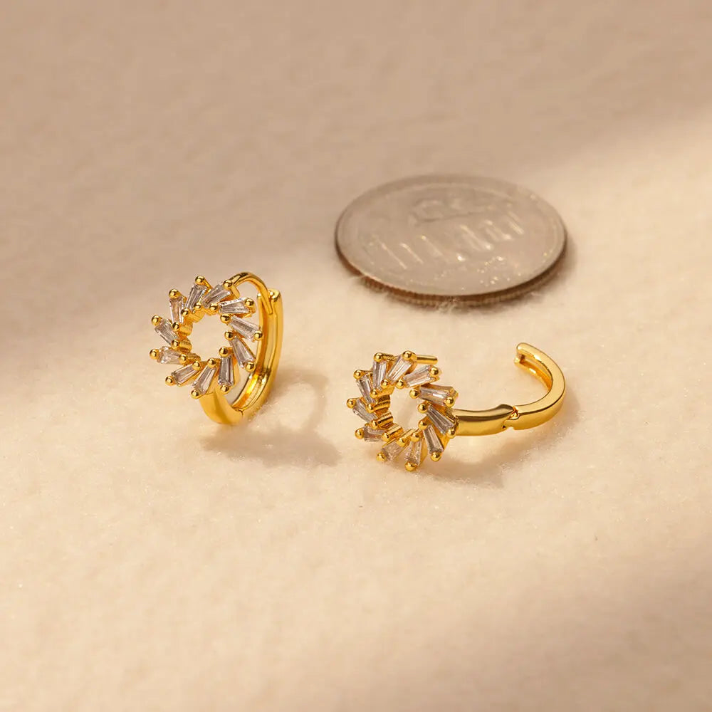 Deva Sunflower Stainless Steel Hoop Earrings Crystal Side View