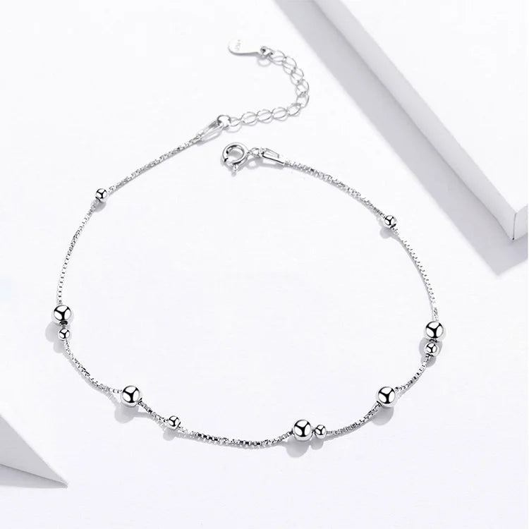 Deva 100% 925 Sterling Silver Round Beads Ankle Anklet