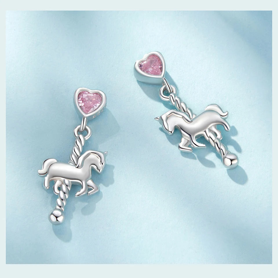 Deva 925 Sterling Silver Cute Carousel Earrings for Women Girls