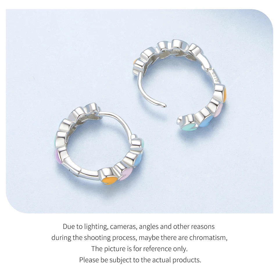 Deva 925 Sterling Silver Cute Rainbow Heart Hoop Earrings
