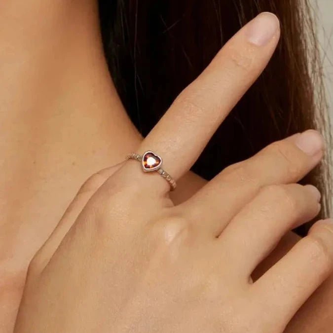  925 Sterling Authentic Silver Red Heart Rings