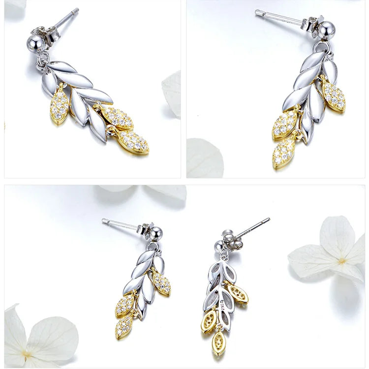 925 Sterling Silver Plant Shape Drop Earrings All