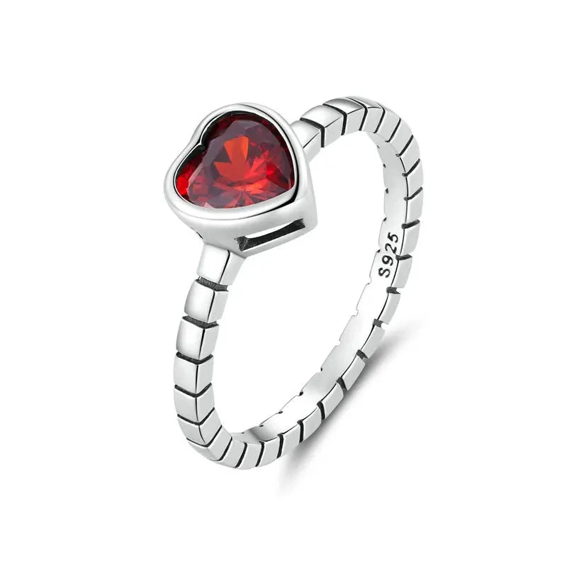  925 Sterling Silver Red Heart Authentic Rings