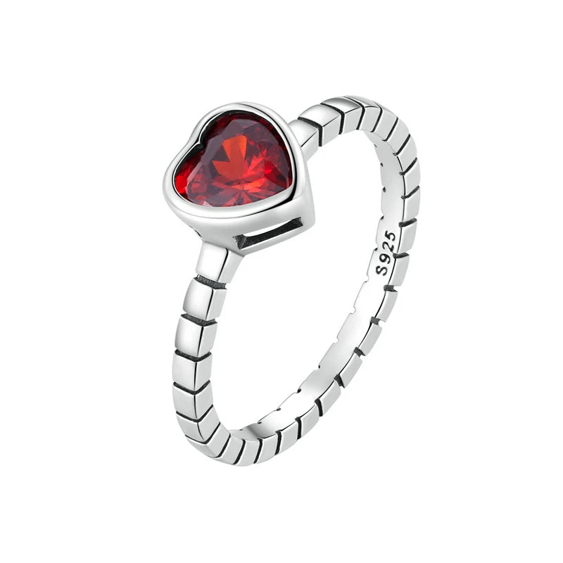  925 Sterling Silver Red Heart Rings