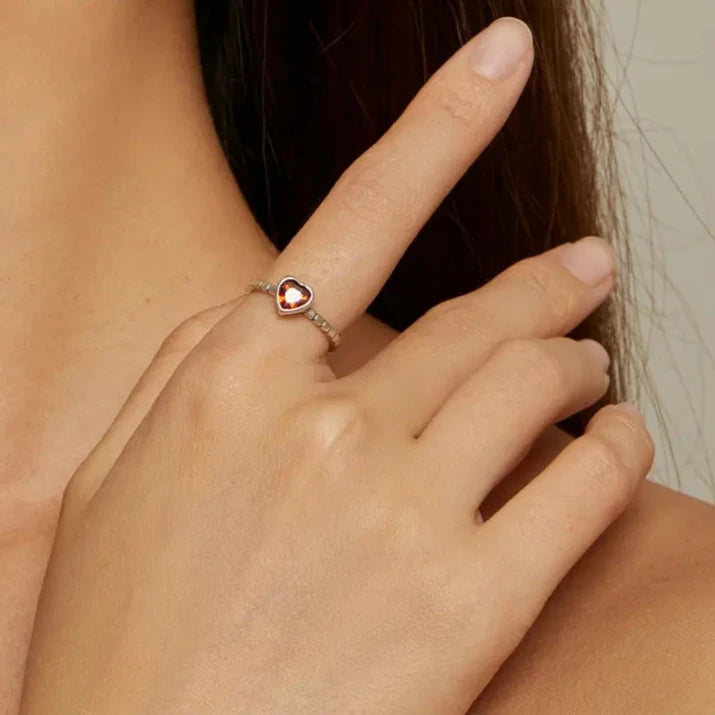  925 Sterling Silver Red Heart Rings Front
