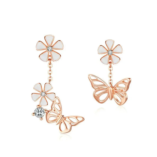 Deva 100% 925 Silver Rose Gold Butterfly Drop Earrings