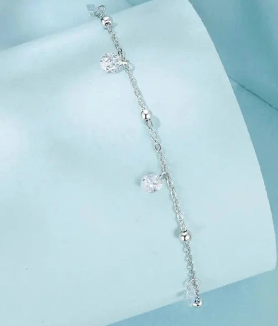 Deva 100% 925 Sterling Silver Dazzling Zirconia Ankle Anklet | Silver Anklets | Anklets For Women | Fashion Jewelry