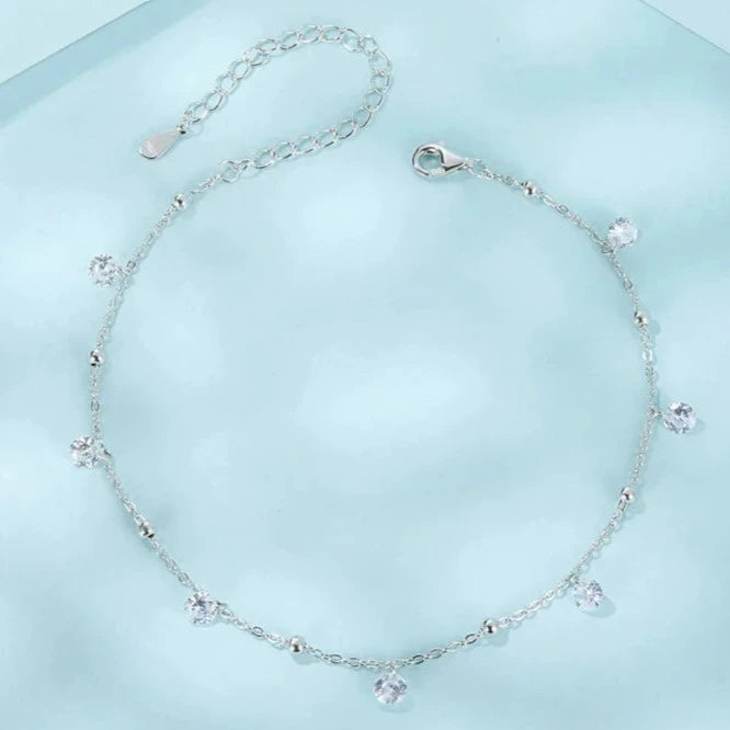 Deva 100% 925 Sterling Silver Dazzling Zirconia Ankle Anklet | Silver Anklets | Anklets For Women | Fashion Jewelry