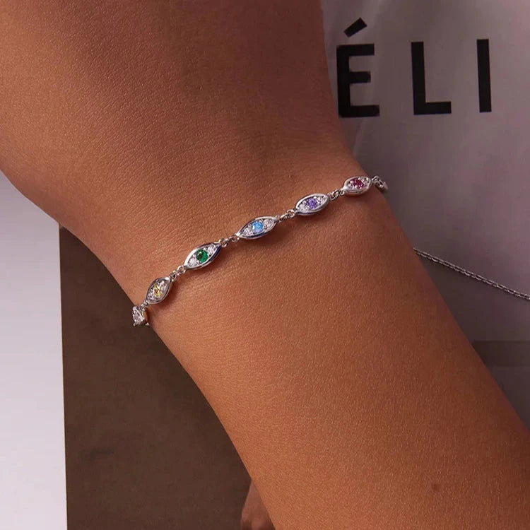 Deva 100% 925 Sterling Silver Demon Eye Silver Bracelets Close Wearing Shot