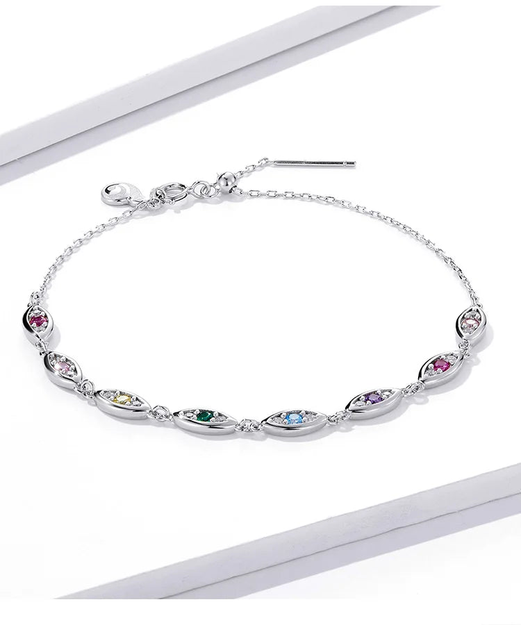 Deva 100% 925 Sterling Silver Demon Eye Silver Bracelets Gray Background