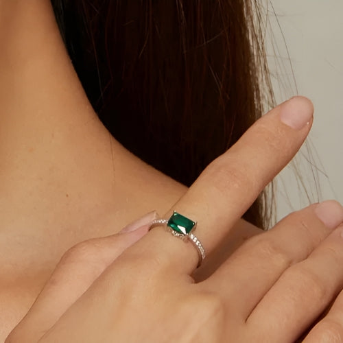 Deva 100% 925 Sterling Silver Gemstone Pave Setting Rings Green Wearing Shot