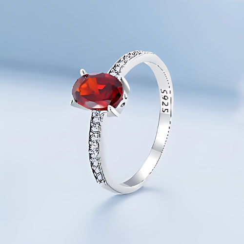 Deva 100% 925 Sterling Silver Gemstone Pave Setting Rings RED Blue background