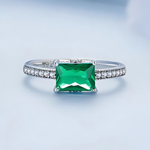 Deva 100% 925 Sterling Silver Green Gemstone Pave Setting Rings Blue background
