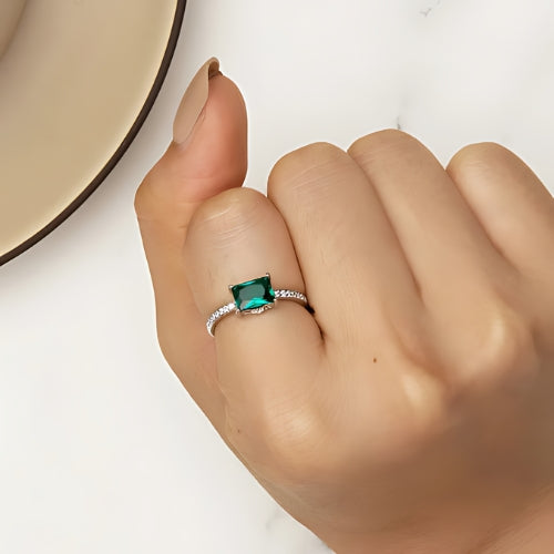 Deva 100% 925 Sterling Silver Green Gemstone Pave Setting Rings Wearing Shot