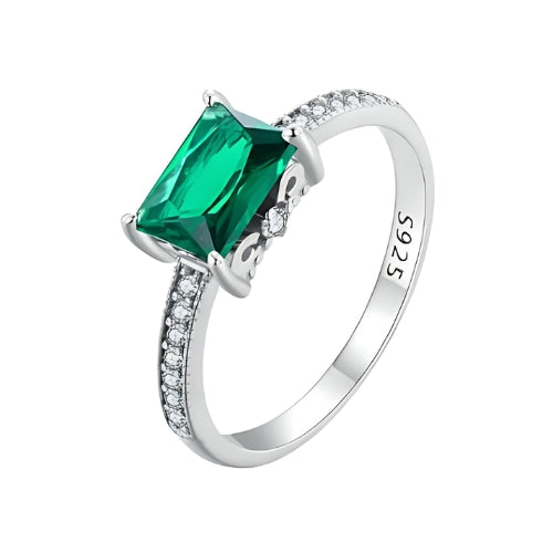 Deva 100% 925 Sterling Silver Green Gemstone Pave Setting Rings White Background