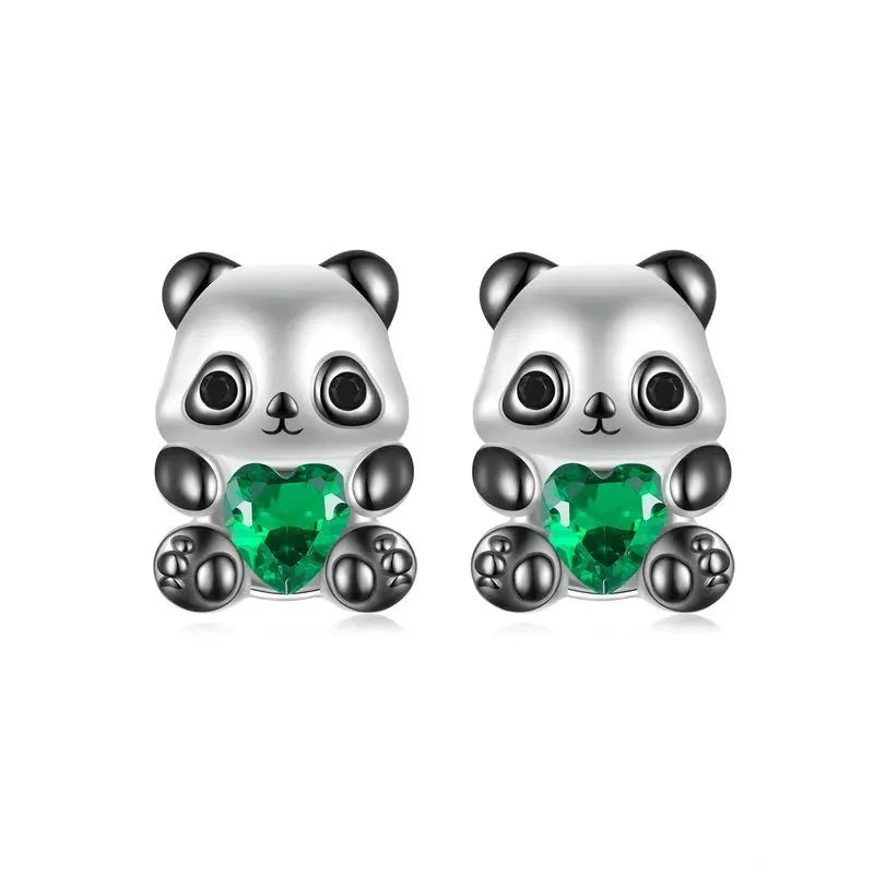 Deva 100% 925 Sterling Silver Panda Stud Earrings Front