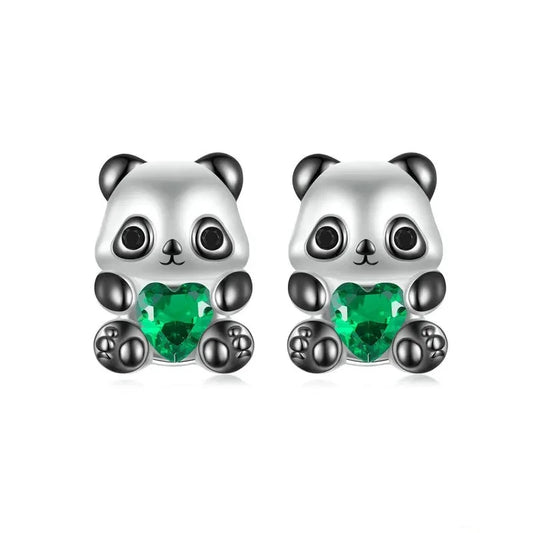 Deva 100% 925 Sterling Silver Panda Stud Earrings Front