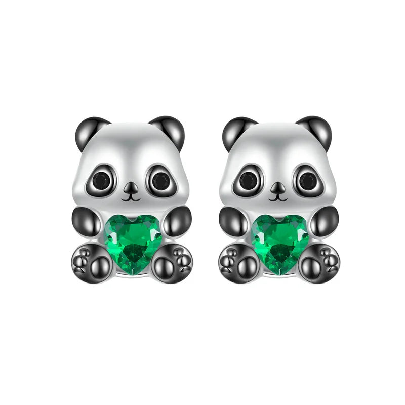 Deva 100% 925 Sterling Silver Panda Stud Earrings Close Shot