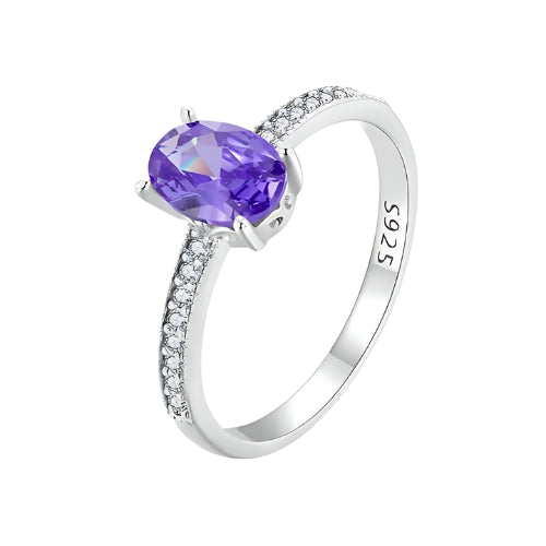 Deva 100% 925 Sterling Silver Purple Gemstone Pave Setting Rings White Background