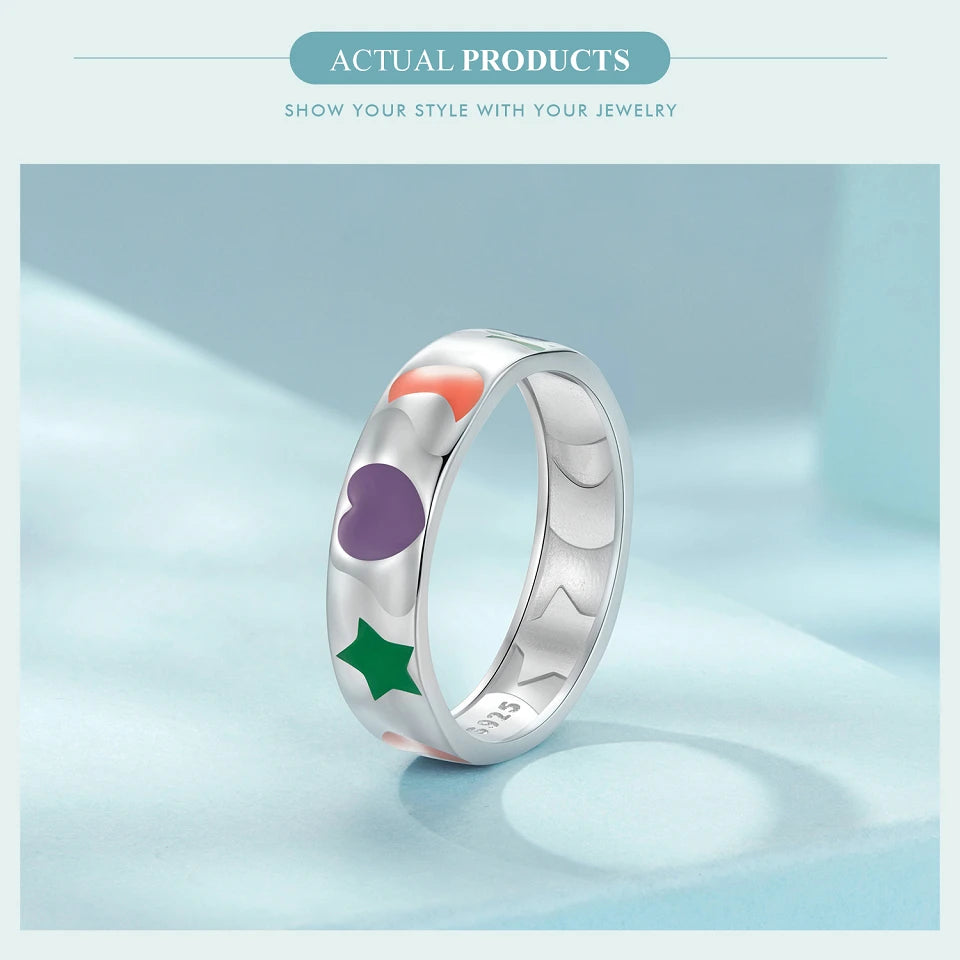 Deva  100% 925 Sterling Silver Rainbow Sweet Rings Actual Product View