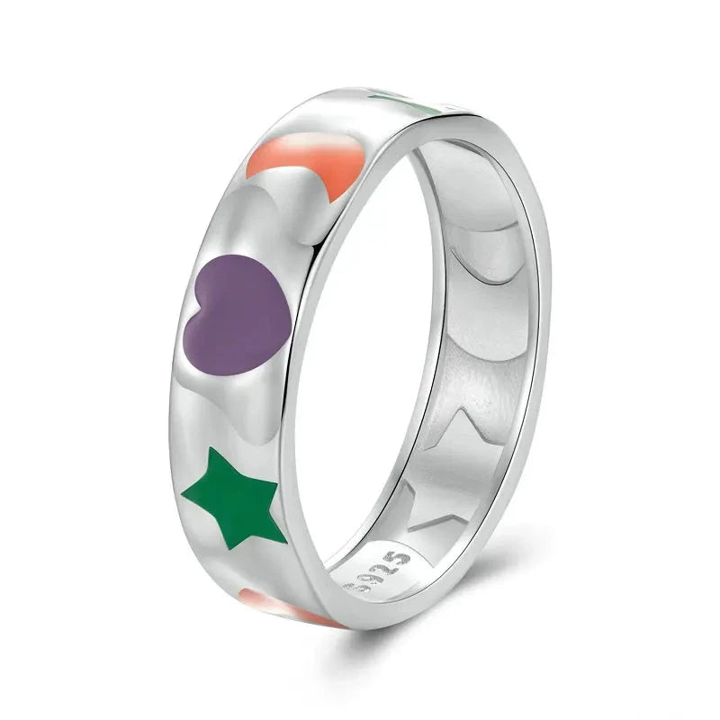 Deva  100% 925 Sterling Silver Rainbow Sweet Rings Front 1
