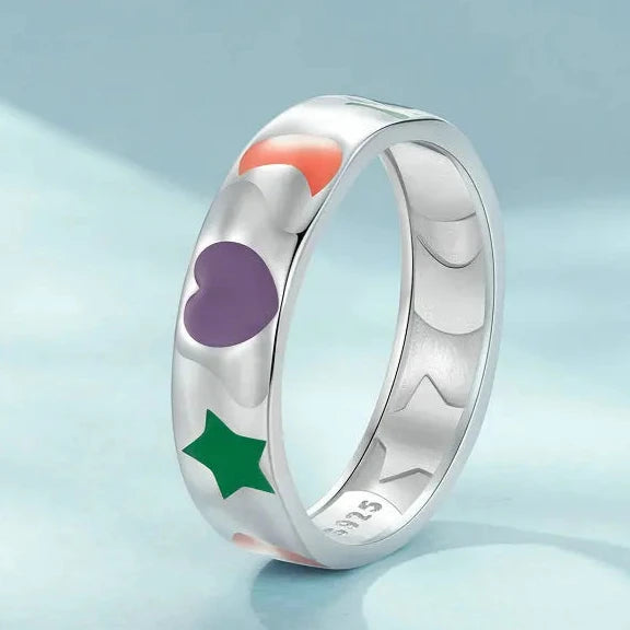 Deva  100% 925 Sterling Silver Rainbow Sweet Rings Front View