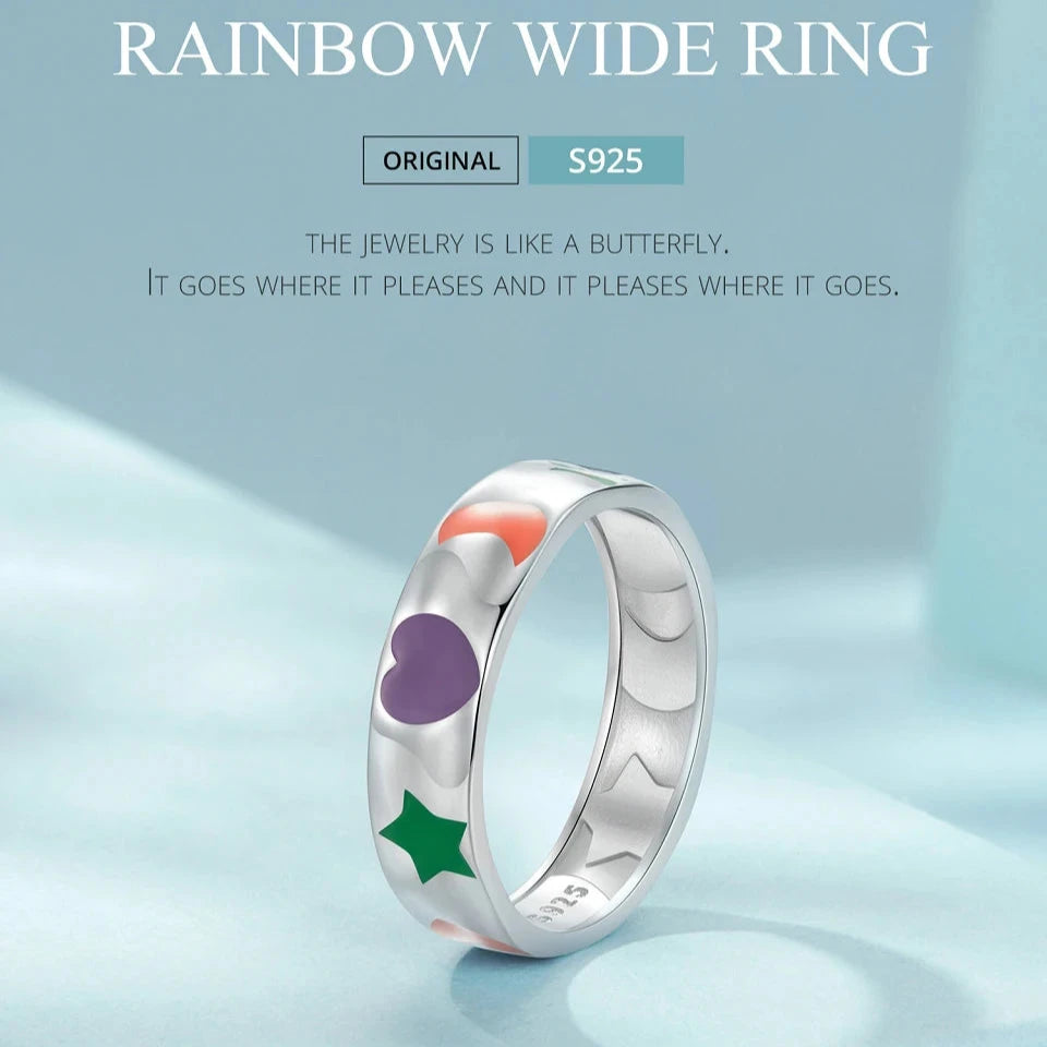 Deva  100% 925 Sterling Silver Rainbow Sweet Rings Front View 2