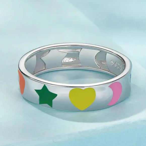 Deva  100% 925 Sterling Silver Rainbow Sweet Rings Side View
