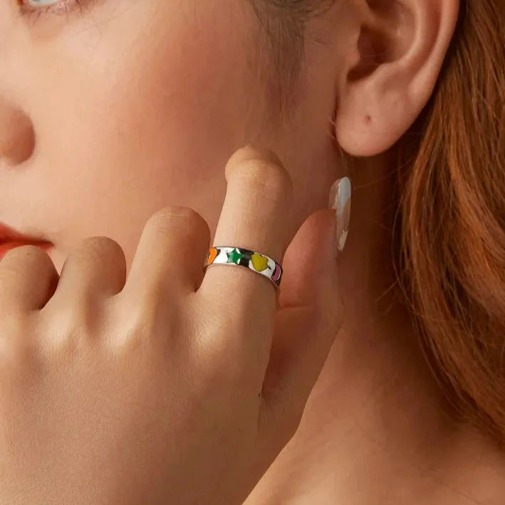 Deva  100% 925 Sterling Silver Rainbow Sweet Rings Wear Show 1