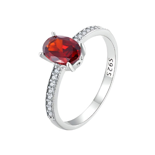 Deva 100% 925 Sterling Silver Red Gemstone Pave Setting Rings White Background