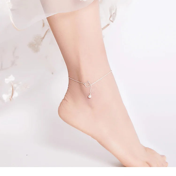 Deva 100% 925 Sterling Silver Simple Bell And Cat Ankle Anklet | Silver Anklets | Anklets for Women | Anklet Bracelet