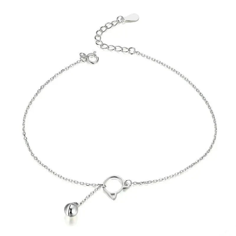 Deva 100% 925 Sterling Silver Simple Bell And Cat Ankle Anklet | Silver Anklets | Anklets for Women | Anklet Bracelet