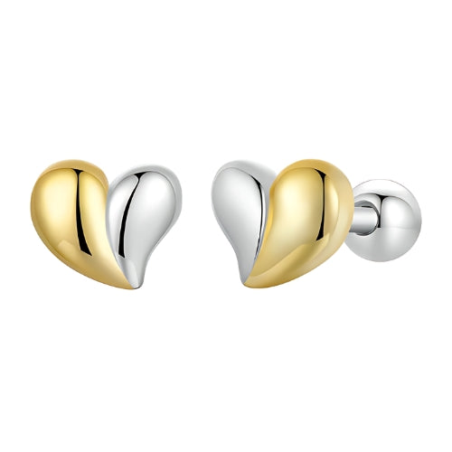 Deva 100% 925 Sterling Silver Two-tone Mini Heart Stud Earrings