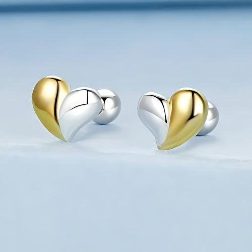 Deva 100% 925 Sterling Silver Two-tone Mini Heart Stud Earrings Front