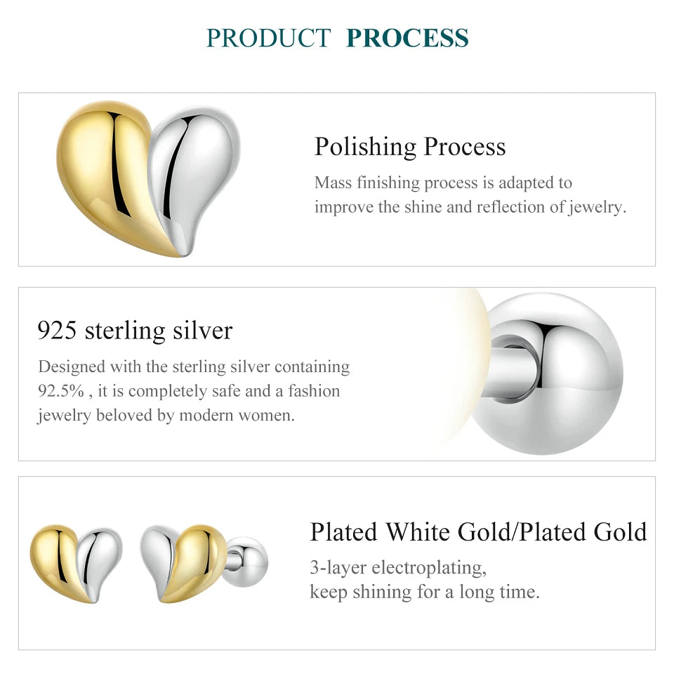 Deva 100% 925 Sterling Silver Two-tone Mini Heart Stud Earrings Information