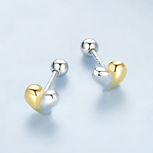 Deva 100% 925 Sterling Silver Two-tone Mini Heart Stud Earrings Side view