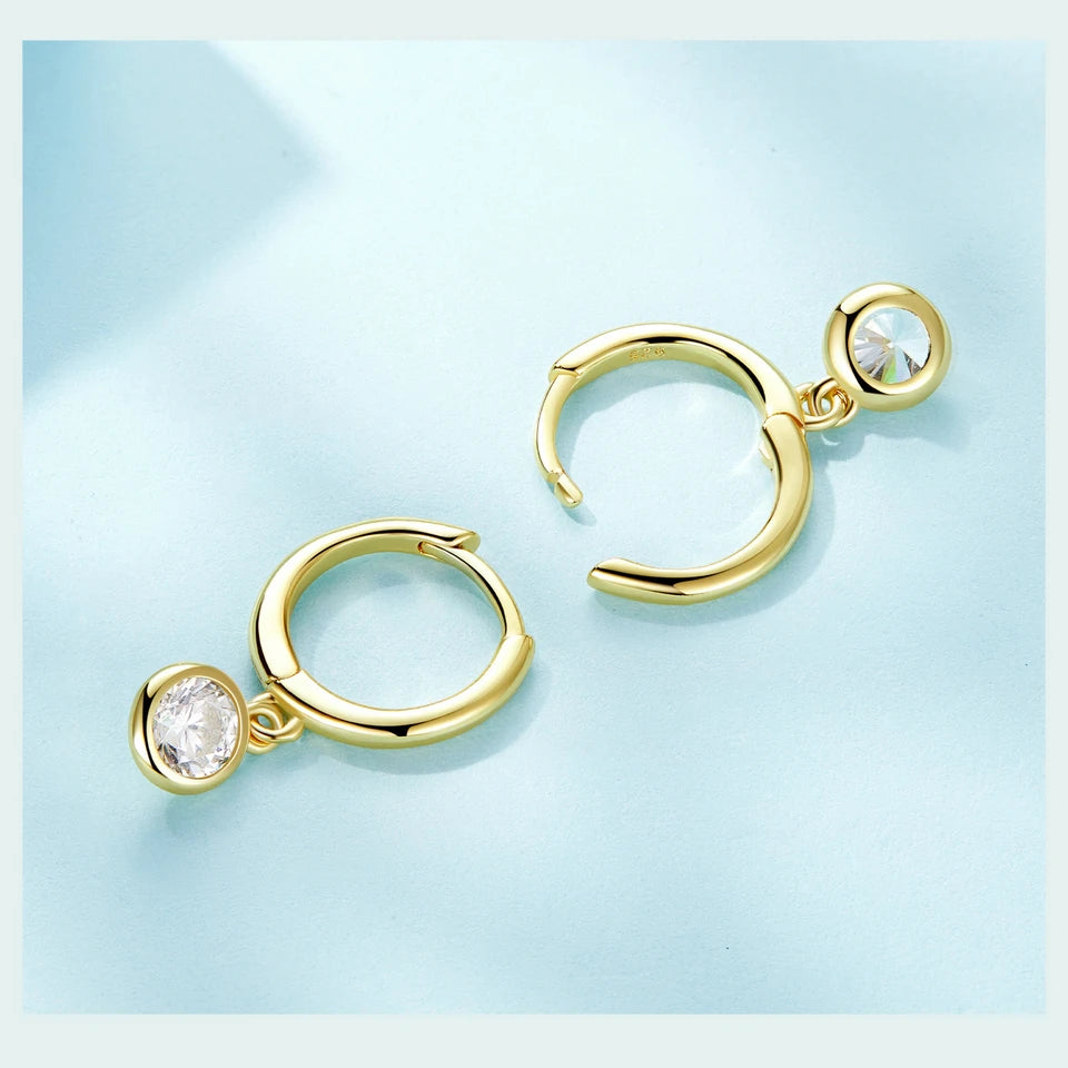 Deva 100% 925  Sterling Silver Waterdrop Hoop Earrings Gold Side Show