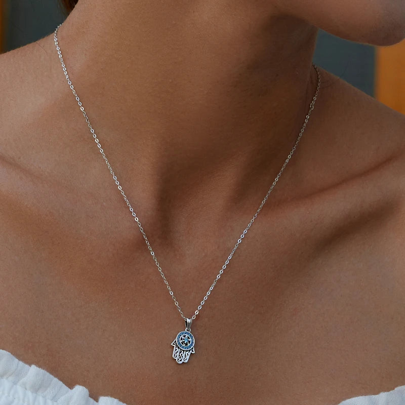 Deva 100% 925 sterling silver Hand Pendant Necklaces Wearing View